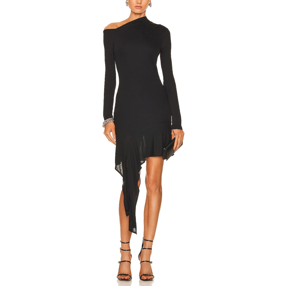 Helmut Lang 'Scala' Black Viscose Drape Mini Dres… - image 1